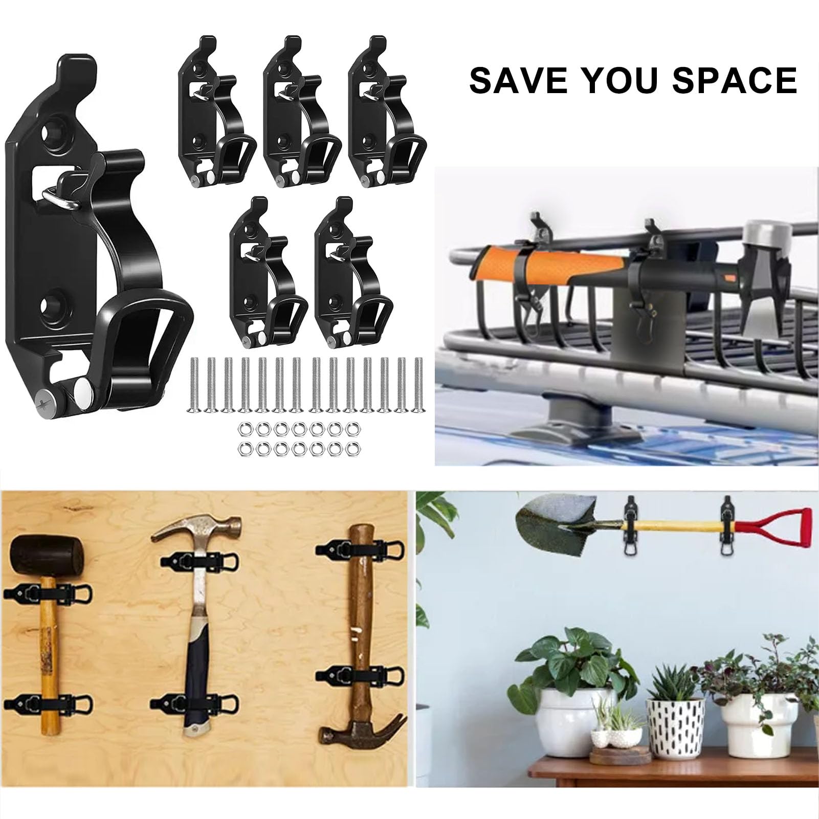 6 supporti per pala per barre portatutto, 6 x 40 mm, supporto per pala da 40 mm, accessorio per fissaggio a parete, per camion, auto, barca, vanga, offroad