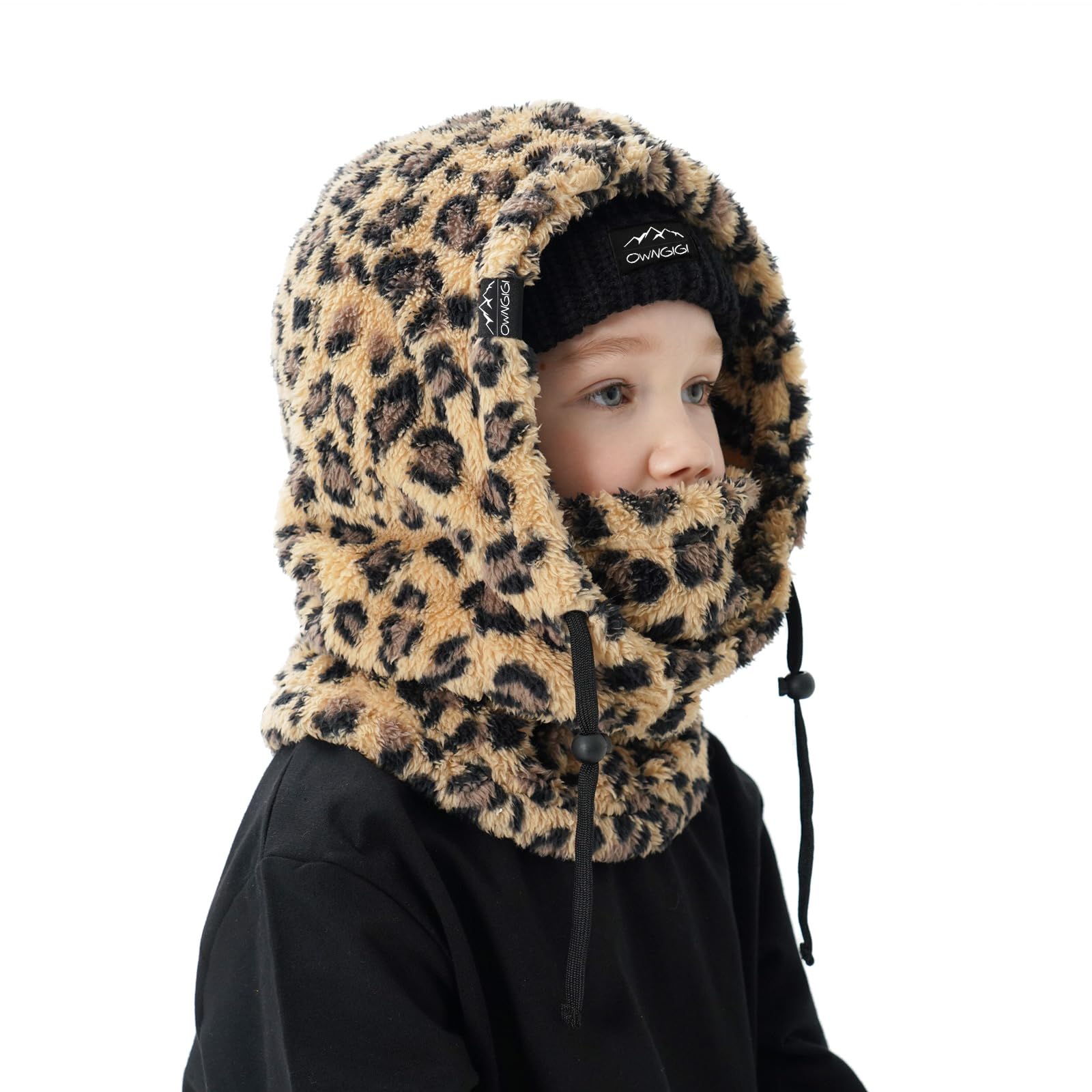 OWNGIGI Pasamontañas de esquí para niños, máscara facial de invierno resistente al viento para clima frío, bufanda con capucha de forro polar, calentador de cuello