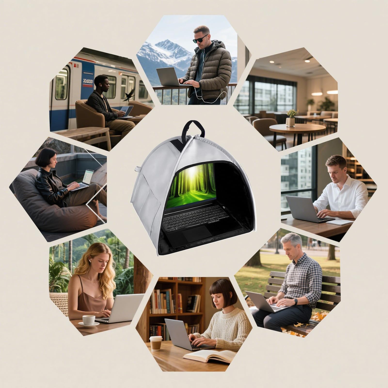 Pare-soleil portable pour ordinateur portable – Tente anti-reflets pour étudier, travailler en plein air, voyage et utilisation professionnelle – Protection d'écran pliable anti-reflet pour