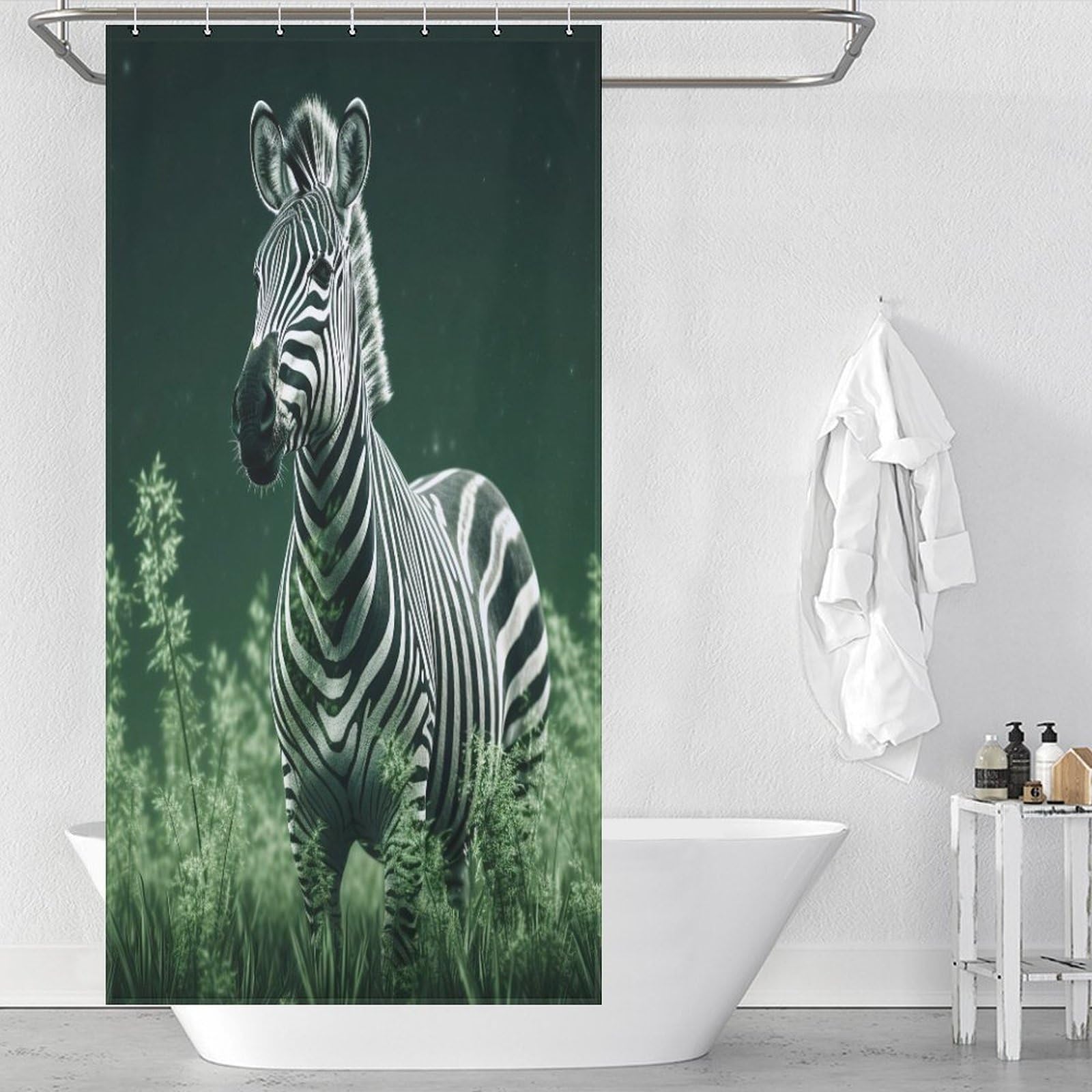 Rideau de bain lavable et anti-moisissure en polyester zèbre à séchage rapide pour douche