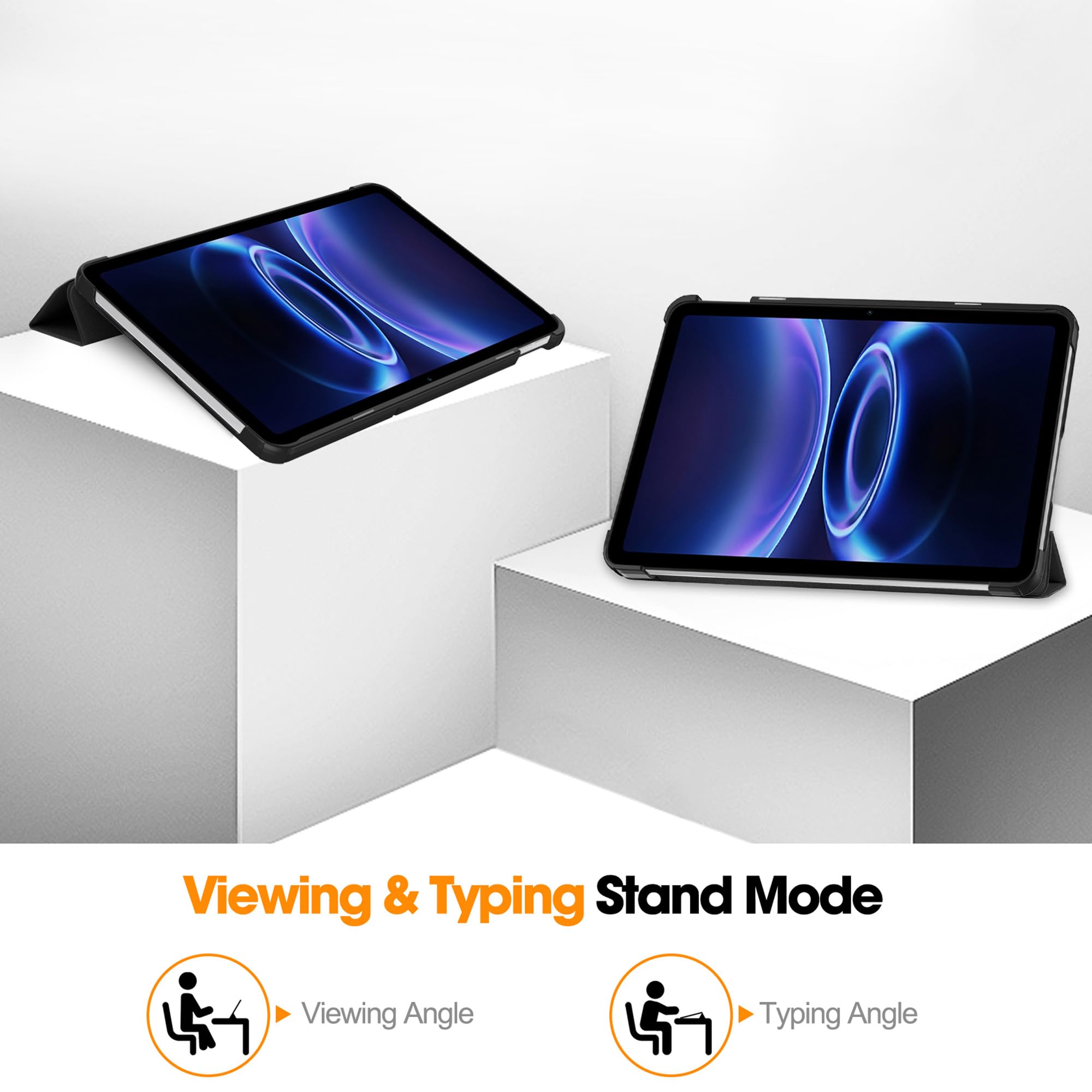 Custodia per Redmi Pad 2 9.7" Cover in Pelle Case, + [1 Pezzi] Vetro Temperato Pellicola Protettiva [Auto Svegliati/Sonno][Supporto Funzione ] [Anti-Scratch] Nero