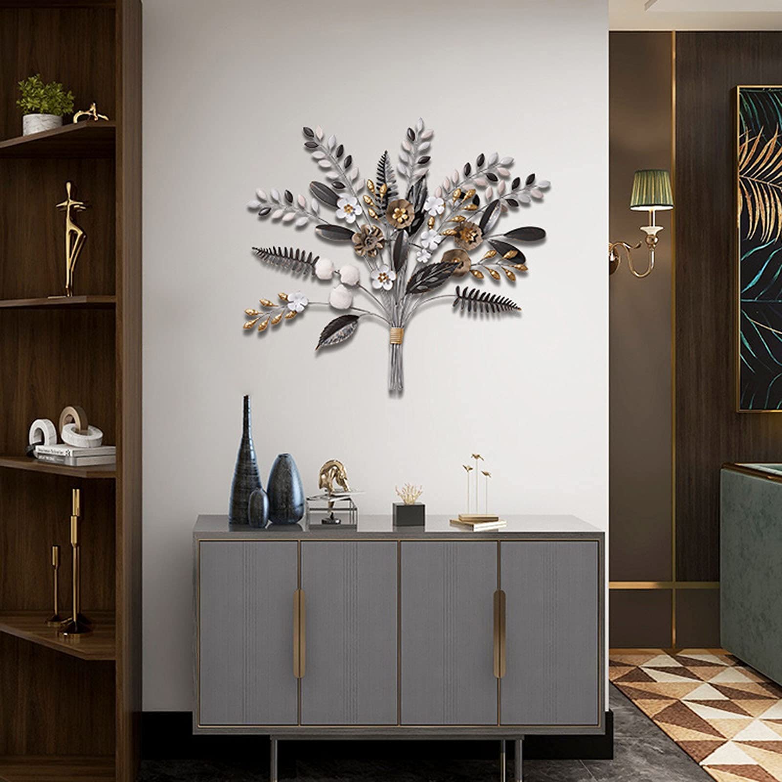 Decoración de Pared Decoración de pared estilo casa de campo, decoración de pared de metal de lujo, luz moderna, decoración de arte de pared de metal, arte de la naturaleza, escultura decorativa de me
