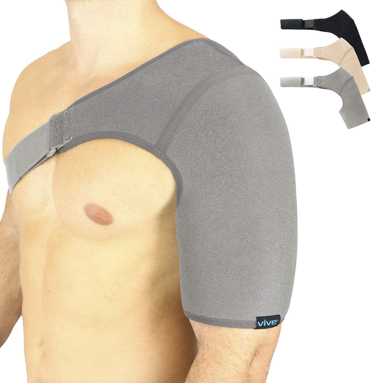 Vive Shoulder Brace - Rotator Cuff Compression Support - Men, Women, Left, Right Arm Injury Prevention Stabilizer Sleeve Wrap - Immobilizer for Dislocated AC Joint, Labrum Tear Pain (Gray, Small)