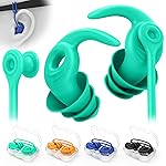 Swimming Ear Plugs for Adults, 4 Pairs Waterproof Reusable Silicone Swim Earplugs with Removable Cord, Perfect for Swimming, Showering, Surfing and Other Water Sports - Two Wearing Styles