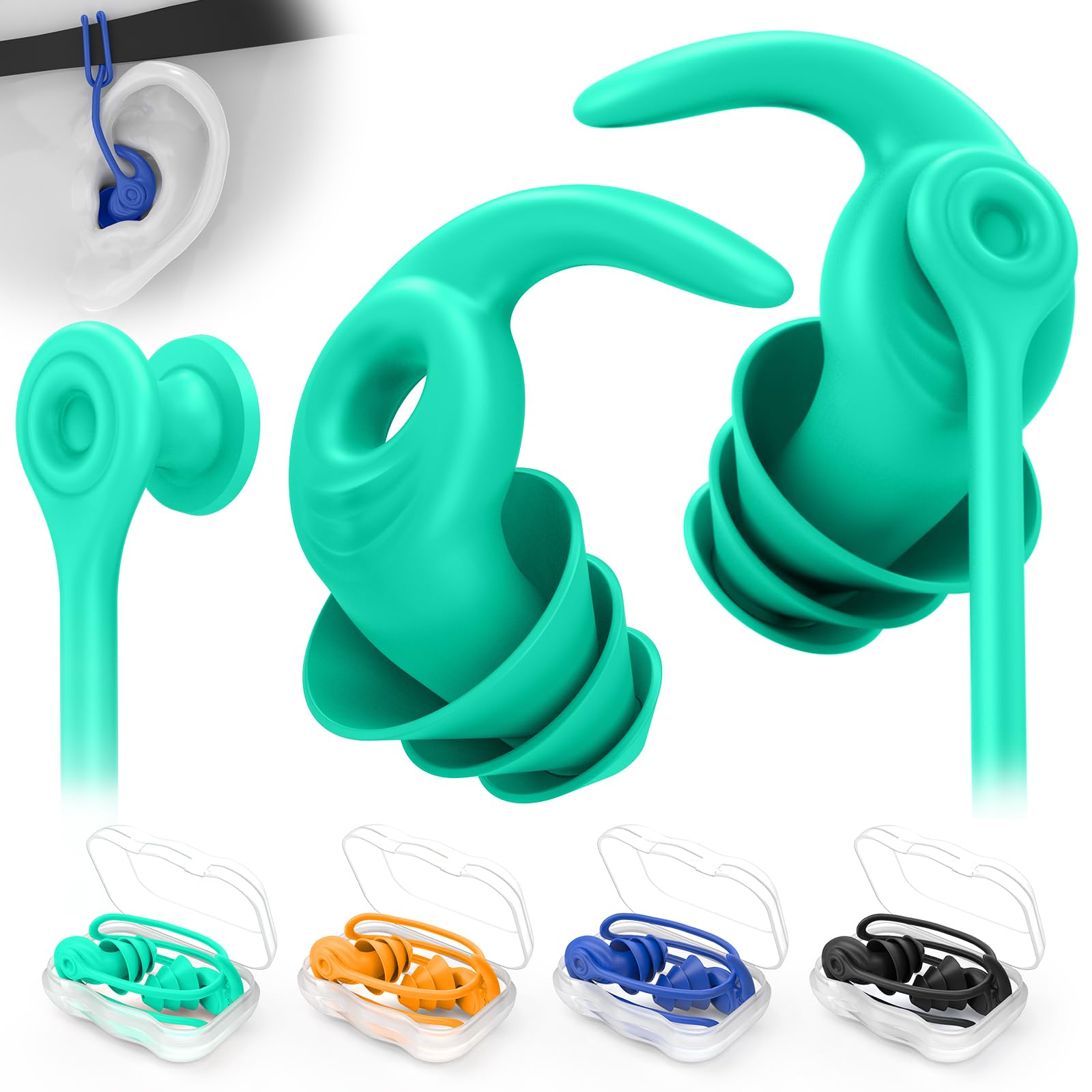 Tappi per le Orecchie da Nuoto per Adulti, 4 Paia Tappi Auricolari Impermeabili Riutilizzabili in Silicone con Cavo Rimovibile, Perfetti per Nuoto, Doccia, Surf e Altri Sport Acquatici