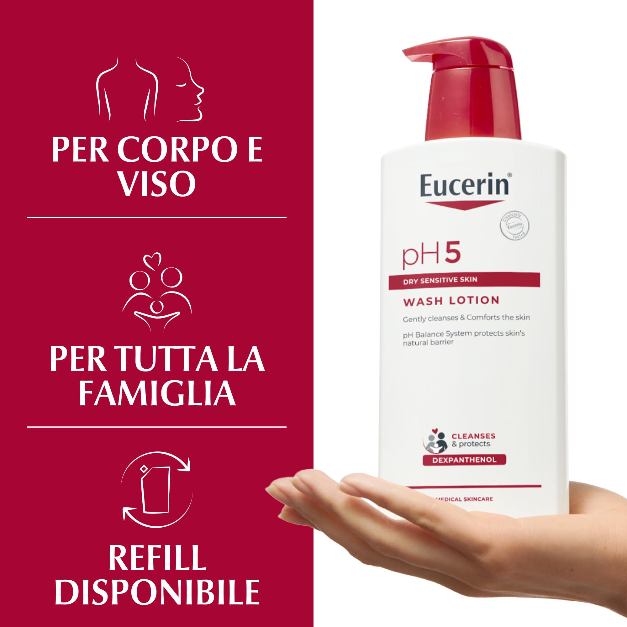 Eucerin pH5 Detergente Fluido 400 ml, Detergente viso e corpo delicato per uso quotidiano e lavaggi frequenti, Bagnoschiuma senza sapone per tutta la famiglia per pelle secca e sensibile