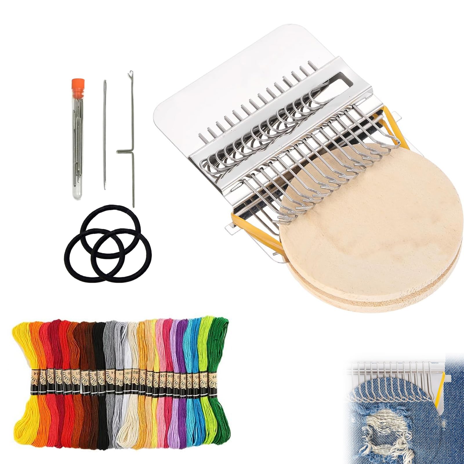 kyno 2026 New Knit Patch Darning Loom for Beginners, Mini Portable 14 Hooks Knitting Machine Kit with 24 Color Threads, Quickly Sewing Repair, DIY Sewing Craft Supplies (14 Hooks)