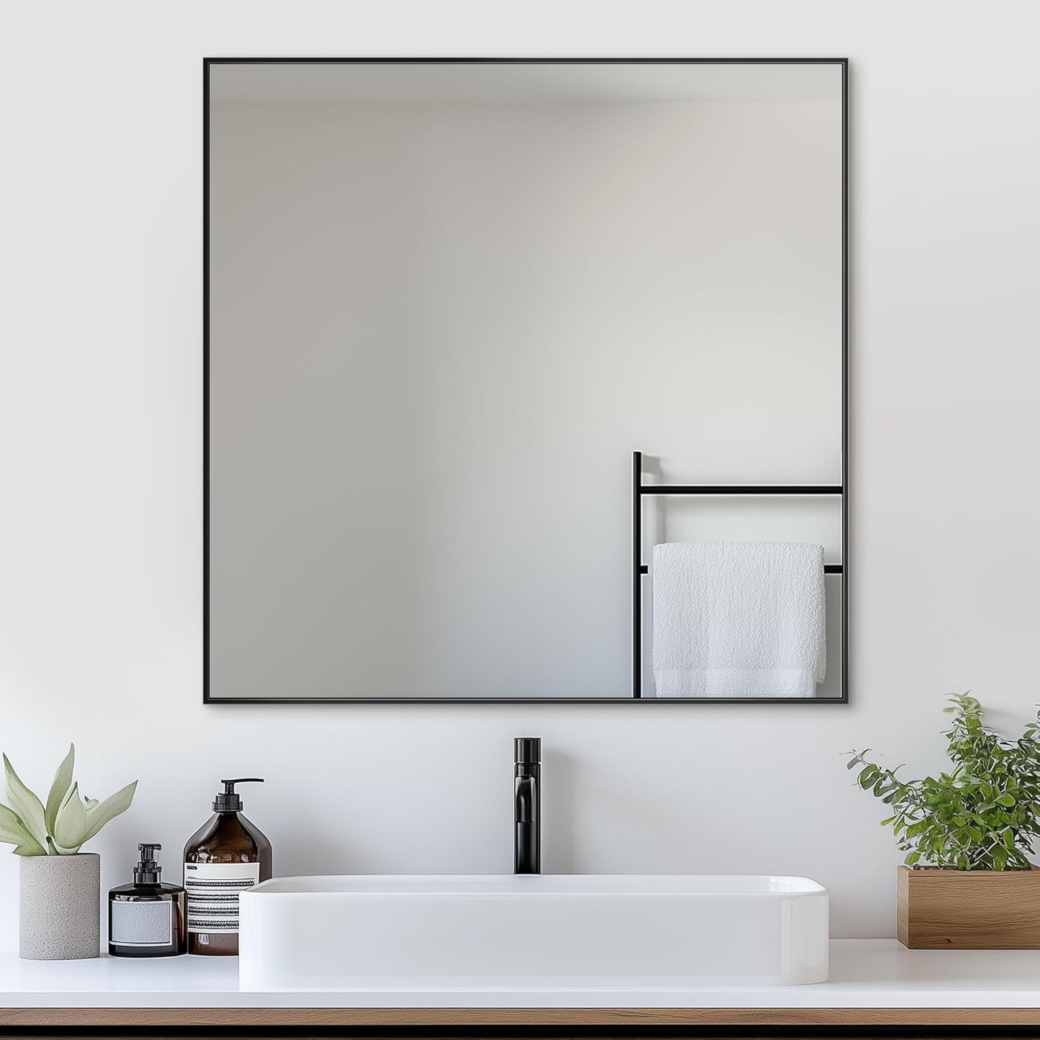 Antok Bathroom Mirror 36x36 Wall Mirror Decorative Mirrors Vanity Mirror Aluminum Alloy Frame Contemporary Hanging Mirror for Living