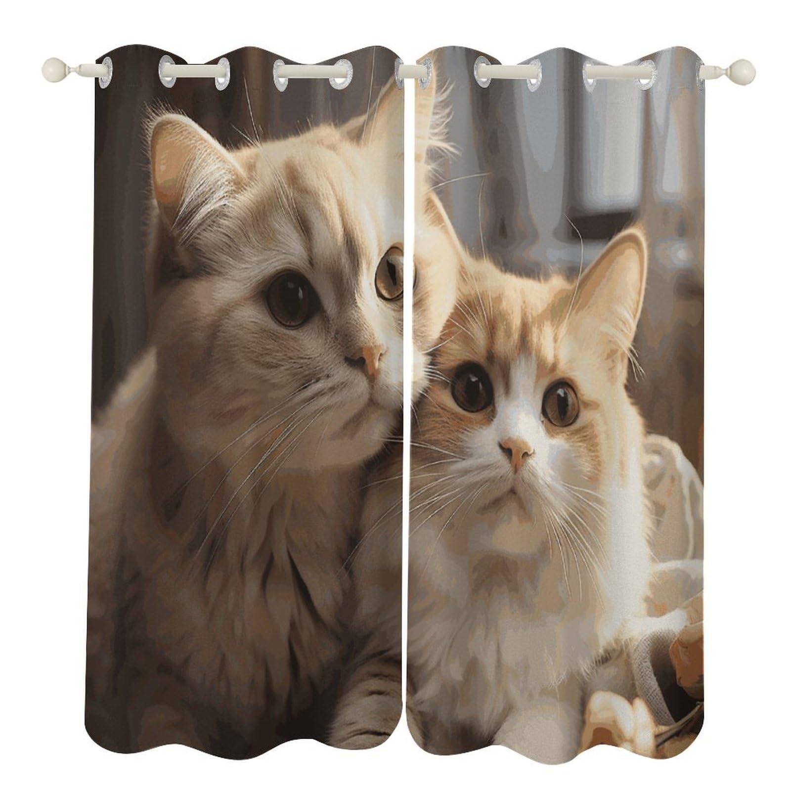 Rideaux occultants motif chat 132x213 cm isolants pour le salon