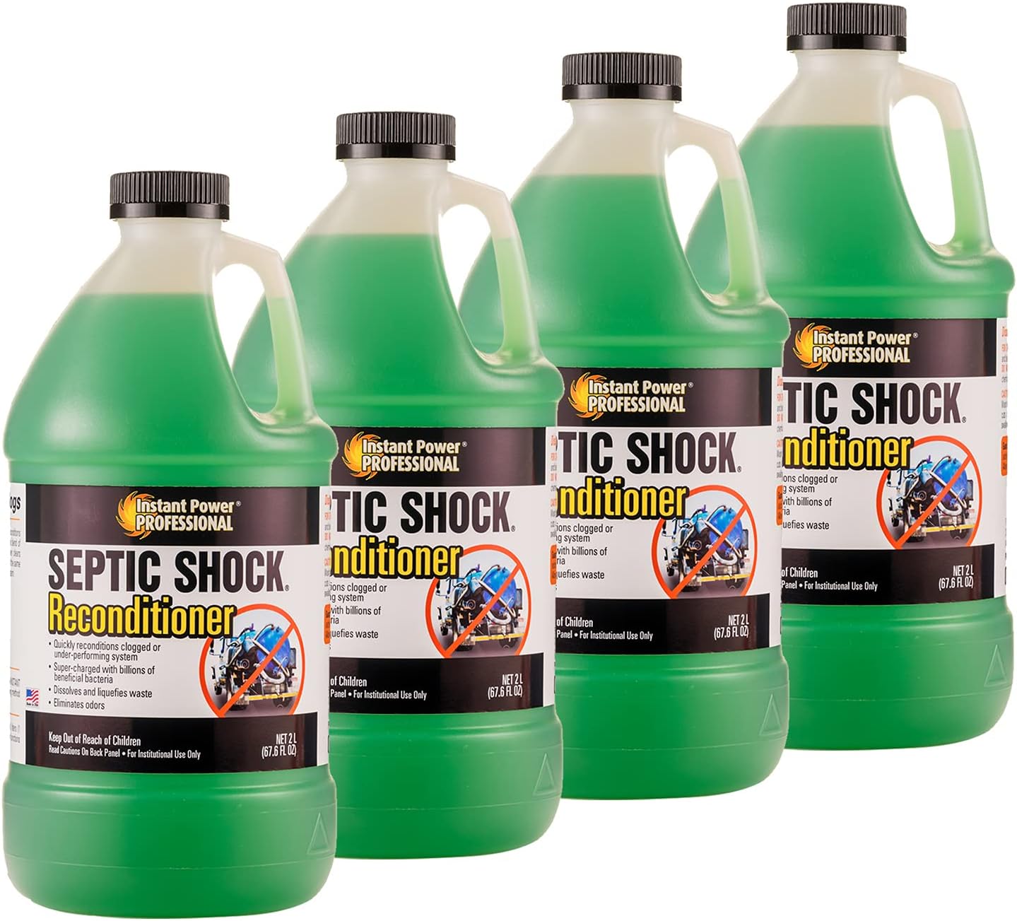 Instant Power Septic Shock Re-Conditioner - Septic Tank Treatment, Drain Cleaner Liquid Clog Remover for Septic System, Drain Defense for RVs - 128 Fl Oz 4 Pack
