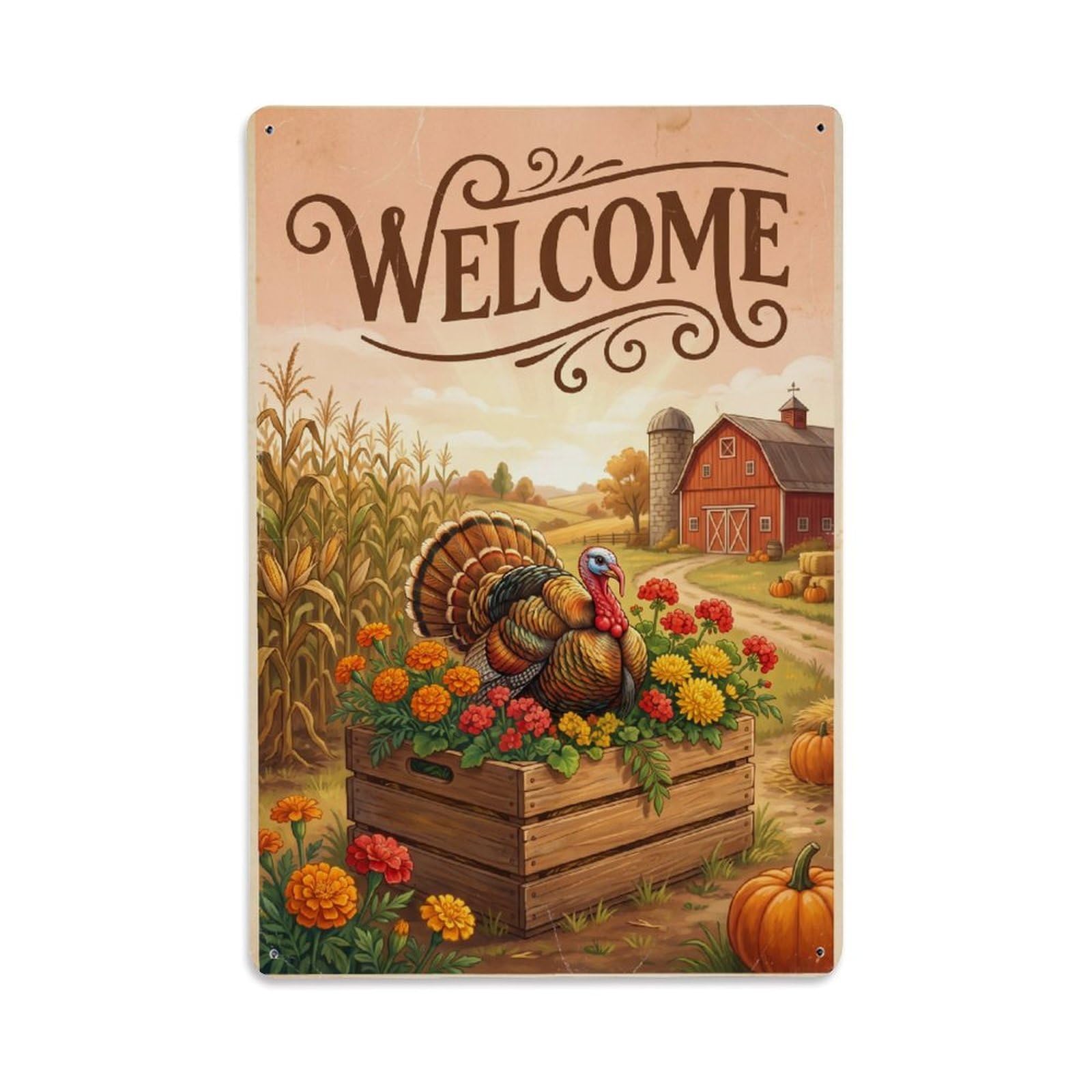 Cxhjca 8X12inch(20X30cm) Vintage Welcome Turkey Farmhouse Metal Tin Sign