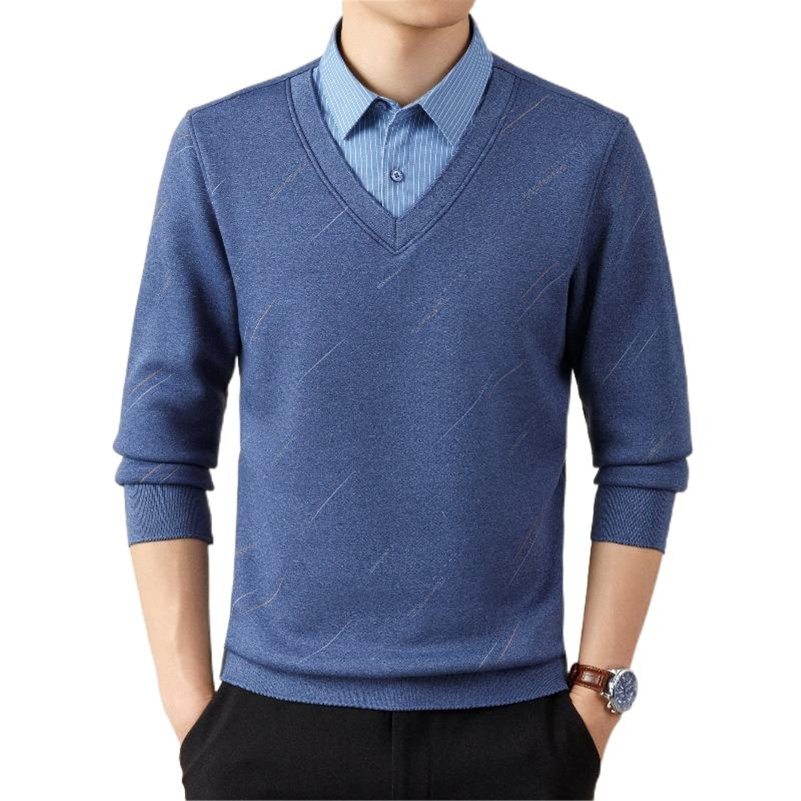 Pull deux pièces feint homme maille tricotée doublée polaire - 8