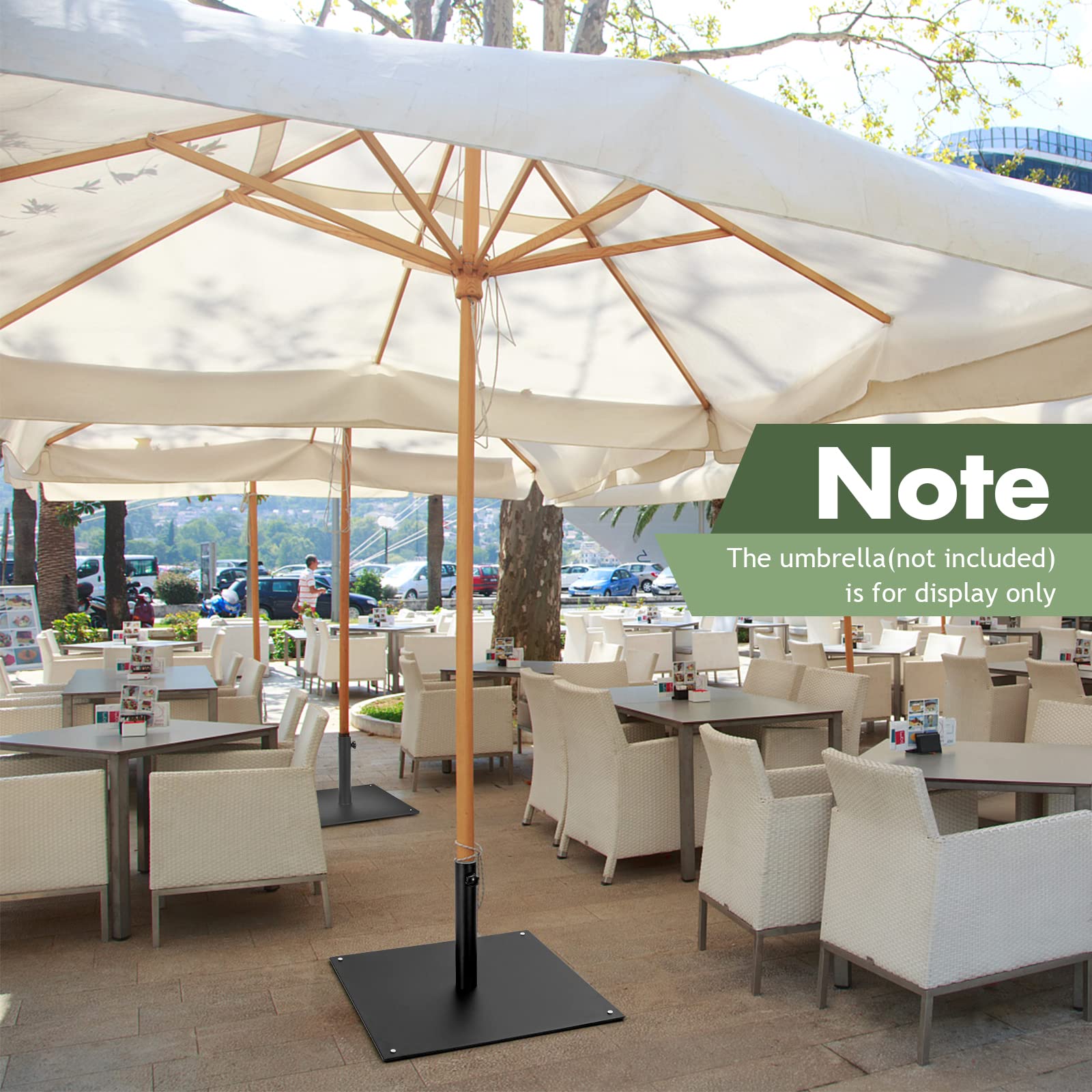 Tangkula 35 LBS Patio Umbrella Base, 20 Inches Heavy Duty Umbrella Stand, Square Umbrella Base w/Non-Slip Pads, Tightening Knob & 2 Adapters, Outdoor Umbrella Stand for Yard, Poolside, Garden (Black)