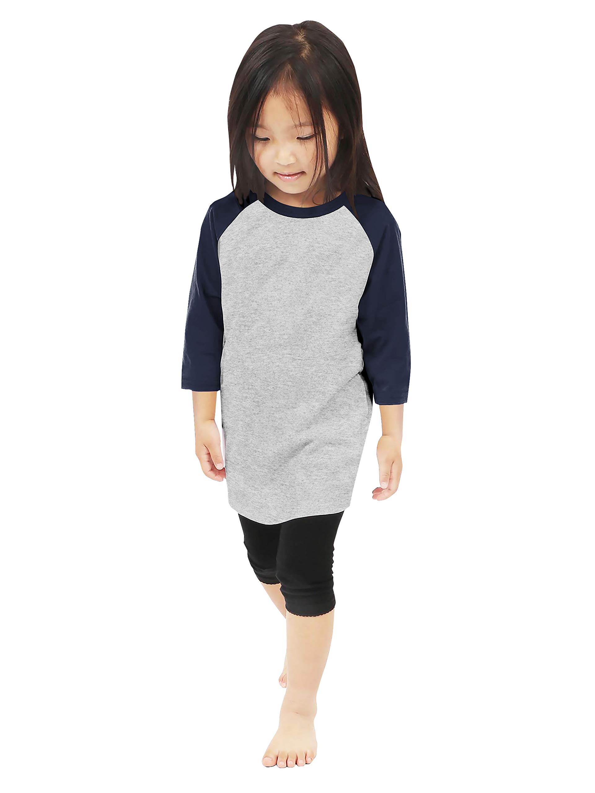 Hat and Beyond Kids Raglan 3/4 Sleeves Baseball T Shirts Baby (M (6-7Yrs 7T), 5ks01_Grey/Navy)