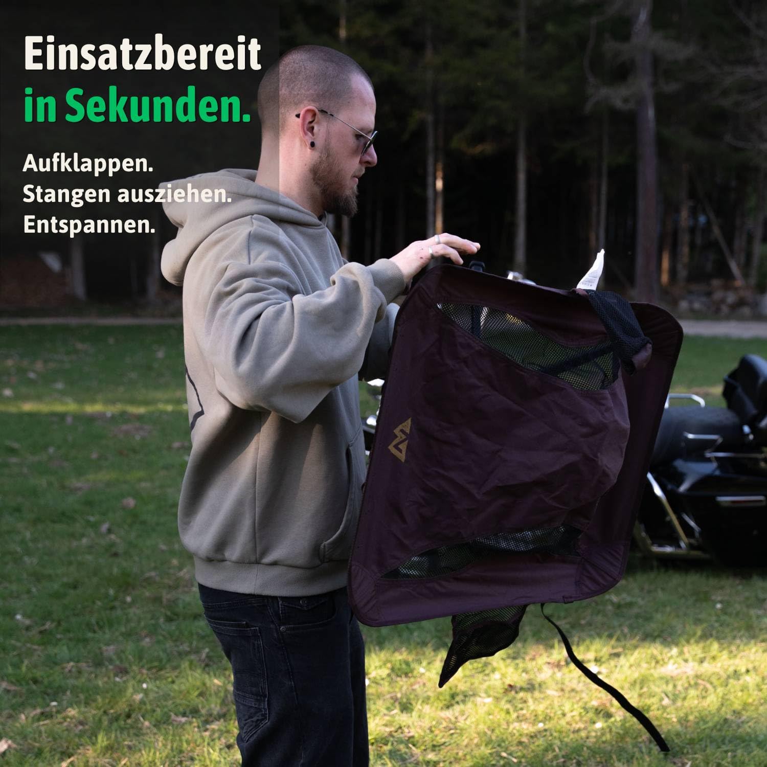 MALIHINI Campingstuhl faltbar [150 kg, 360° Fußgelenk] Kleines Packmaß 36 × 12 cm, leicht & kompakt | Drehbarer Campingstuhl mit Getränkehalter & Tasche | Camping & Outdoor (Braun)