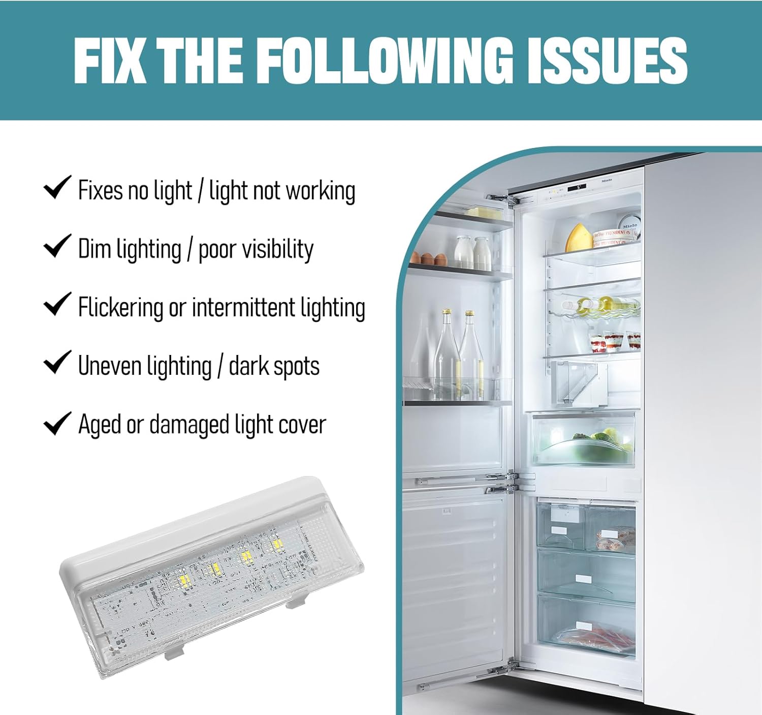 WISINY W10515057 Refrigerator LED Light Compatible for Whirlpool WRS325fdam04 Freezer WRS325FDAM02 WRS322FDAM04 and Kenmore Maytag Refrigerator Replaces WPW10515057 with Cover