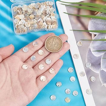 Ciondoli Conchiglia Naturali - 200 Pezzi Rotondi, Madreperla, 7mm - Per Bigiotteria Fai Da Te