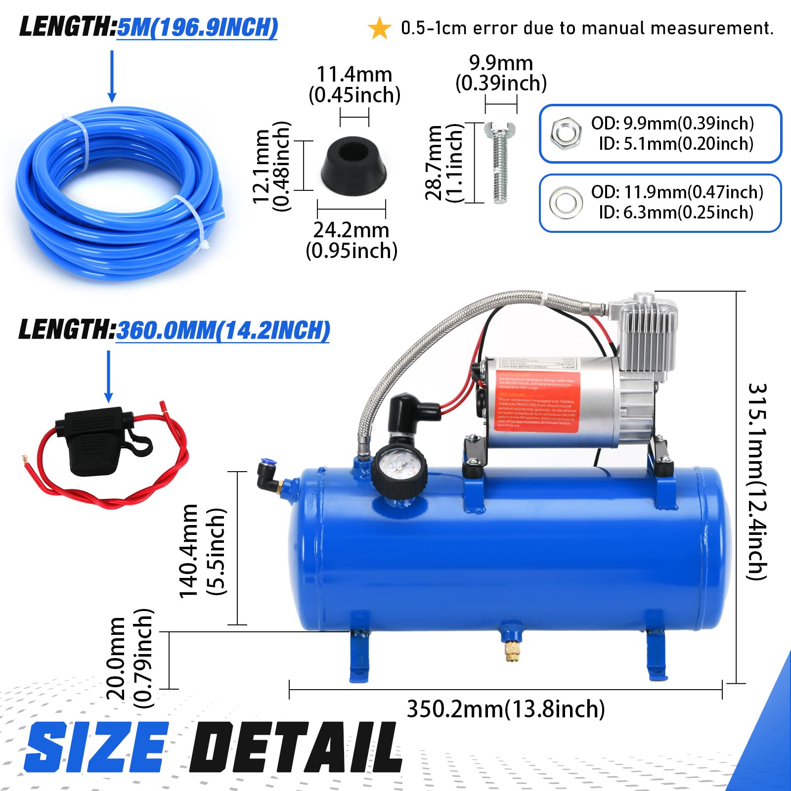 PTNHZ DC 12V MAX 150PSI sprężarka powietrza pompa zbiornikowa w/6 litrów zbiornik 1,6 galona do pociągu ciężarówki łodzi odbioru przyczepy kempingowej przenośna pompa sprężarki powietrza