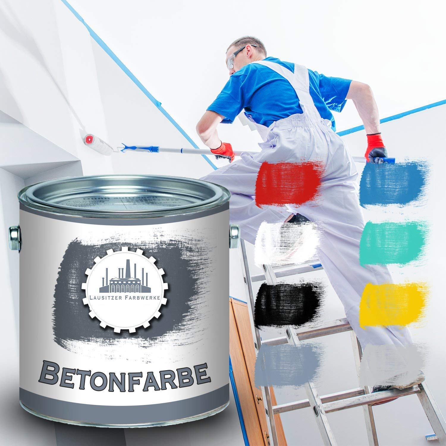 farba do betonu satynowy biały drogowy RAL 9016 biały tradycyjna farba elewacyjna do podłoży mineralnych (kamień, mur, beton, elewacja, tynk, cement) malowanie i uszczelnianie (1 L) Lausitzer Farbwerk