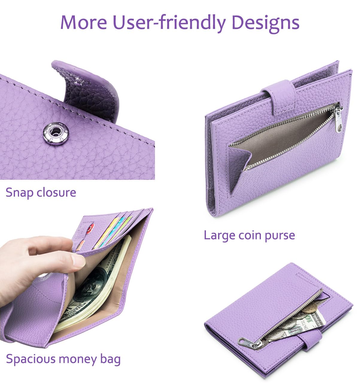Porta passaporto in pelle da viaggio da donna, con blocco RFID, con slot per schede, portamonete e slot per SIM, organizer da viaggio sottile in vera pelle, elegante grigio, Lavanda, Sottile