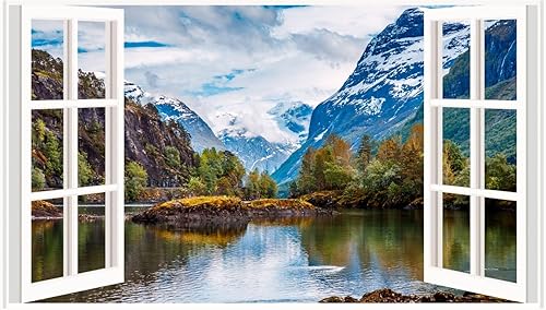 Calcomanías de pared de lago de montaña 3D calcomanías de pared de paisaje calcomanías de pared extraíbles falsas para ventana de pared calcomanías Calcomanías de pared de lago de montaña 3D calcomanías de pared de paisaje calcomanías de pared extraíbles falsas para ventana de pared calcomanías