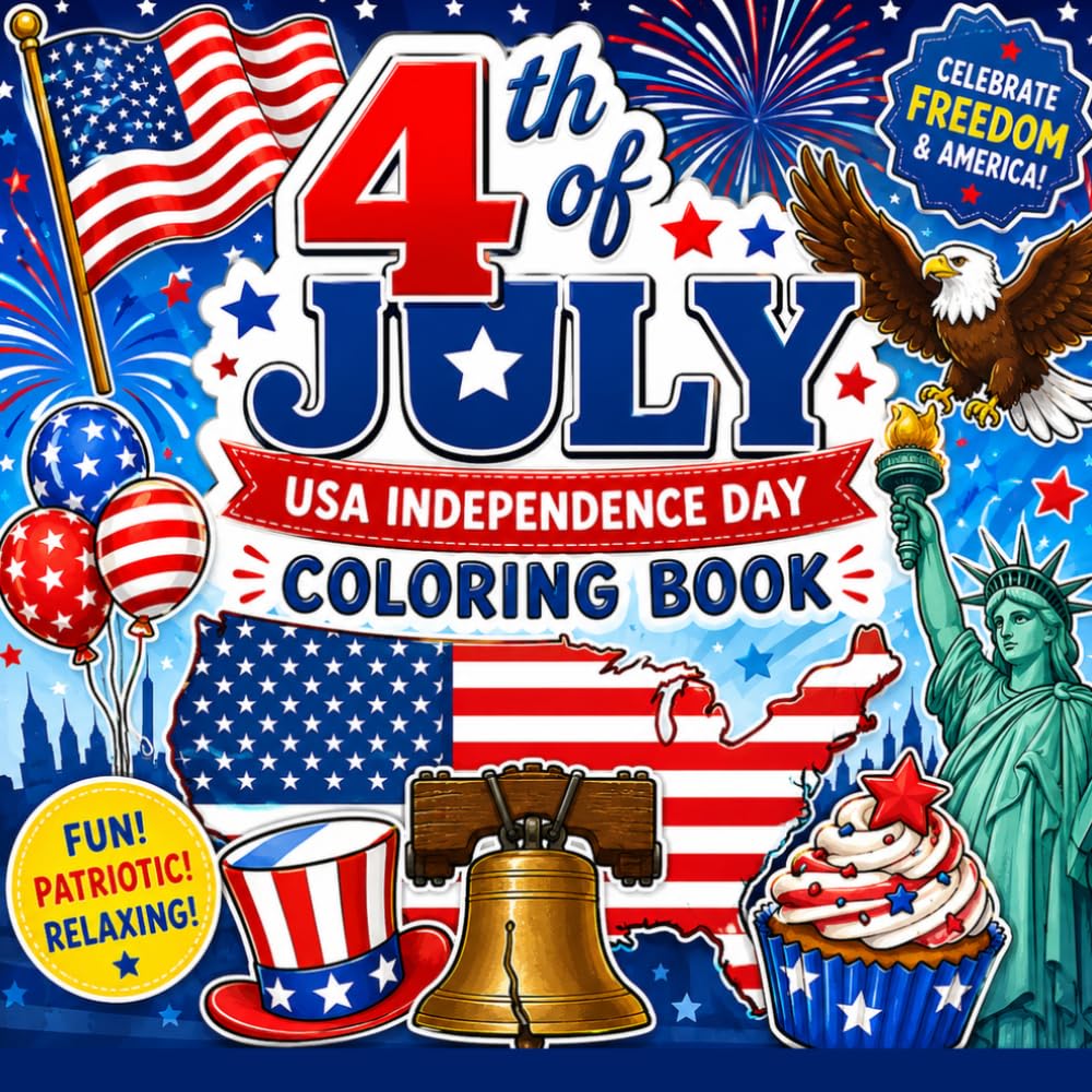 4th of July Coloring Book for Kids & Adults: USA Independence Day Coloring Pages, Patriotic American Holiday Activity Book