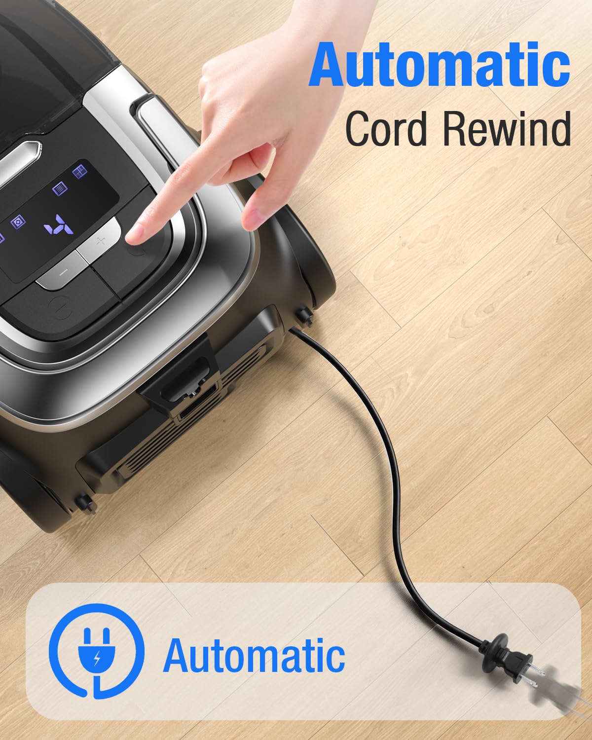 Zefiro Max 1600W Bagless Canister Vacuum Cleaner, 40kPa Powerful Suction, Lightweight, Auto Cord Rewind, HEPA Filter, Corded Vacuum for Floors, Carpets, Pet Hair in Homes & Apartments, Larger Capacity - 3