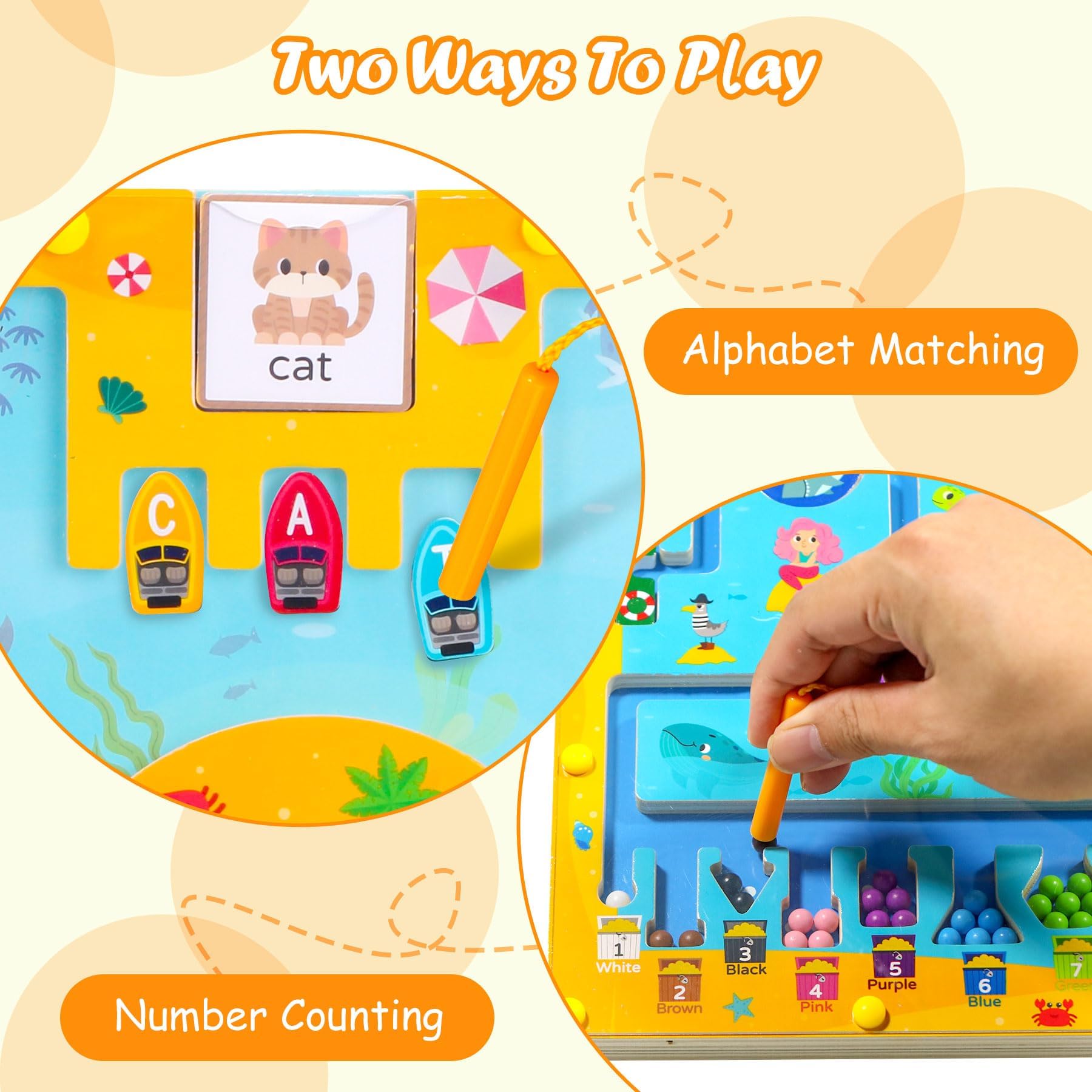 Magnetic Color and Number Maze, 2 in 1 Magnetic Board for Kids, Wooden Magnetic Alphabet Maze Board Learning Counting, Fine Motor Skills Montessori Toys Gift for Boys and Girls 3 4 5 Year Old