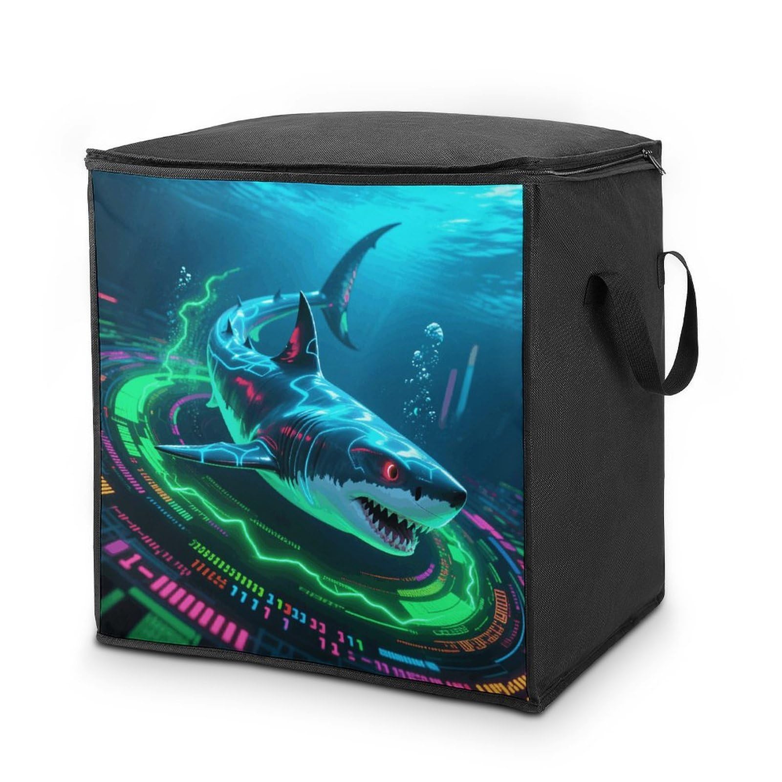 Shark Large Storage Bags with Zippered Storage Organizers Bag Clothes Storages Bins with Lids Foldable Storages Containers with Reinforced Handles for Blanket Bedding