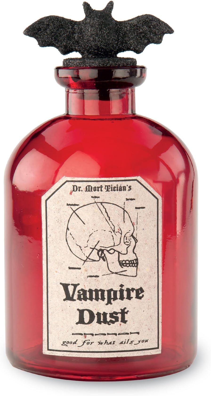 October Hill Red Vampire Dust Potion Bottle with Black Bat Halloween Decoration, 8.5-Inch