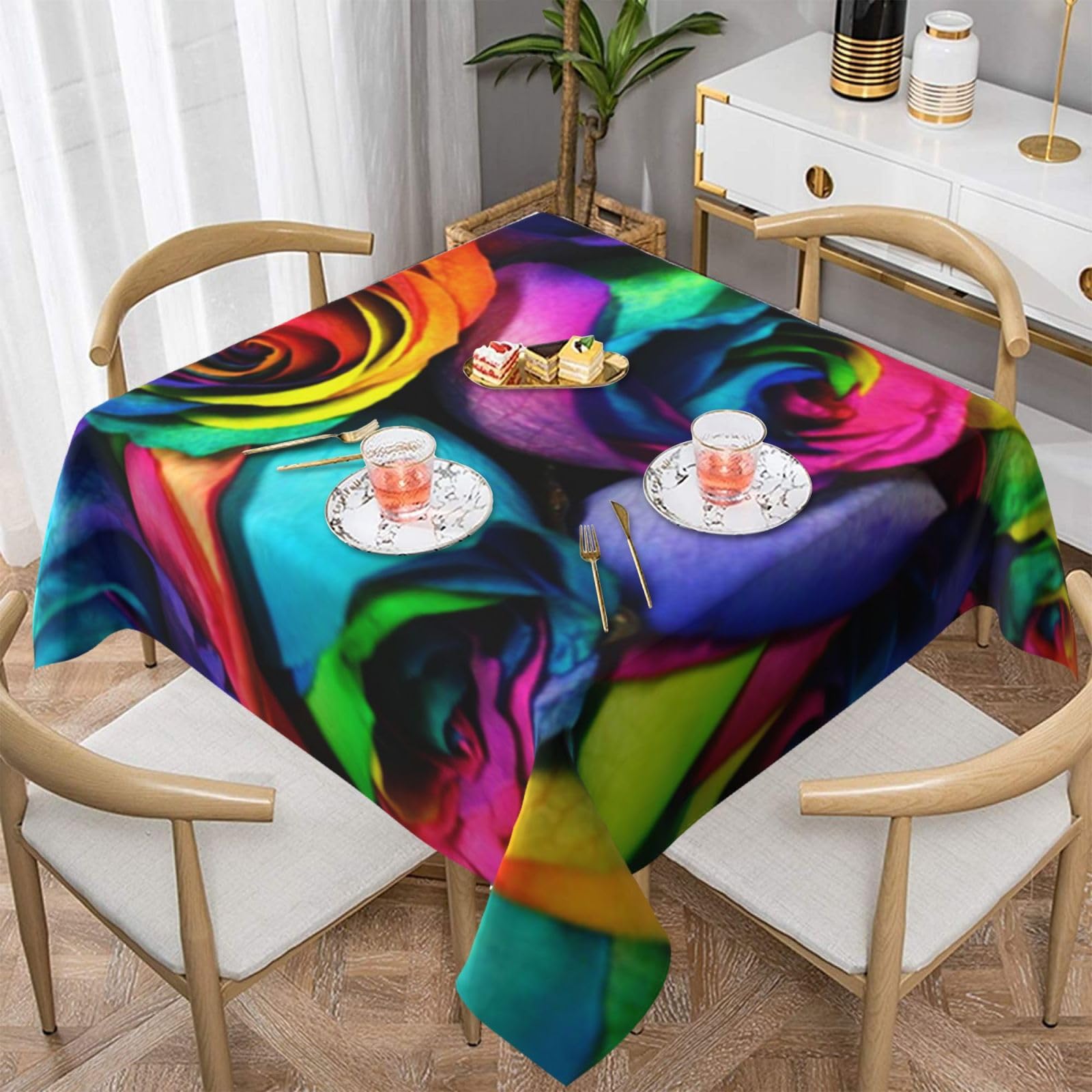 Nappe imprimée rose arc-en-ciel imperméable : la solution contre les taches et les plis