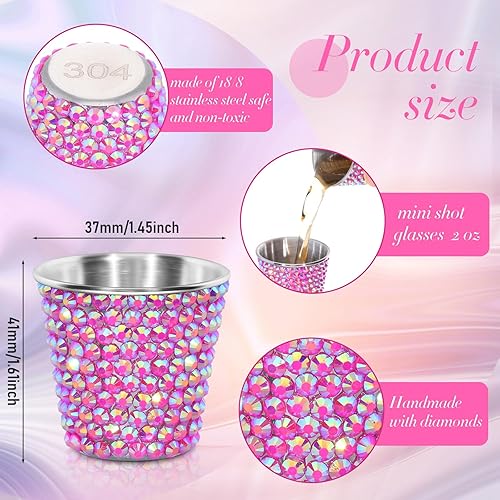 Miniatura 2 de Tioncy Paquete de 12 vasos de chupito para el día de San Valentín, 1 onza de diamantes de imitación de acero inoxidable, mini tazas pequeñas de