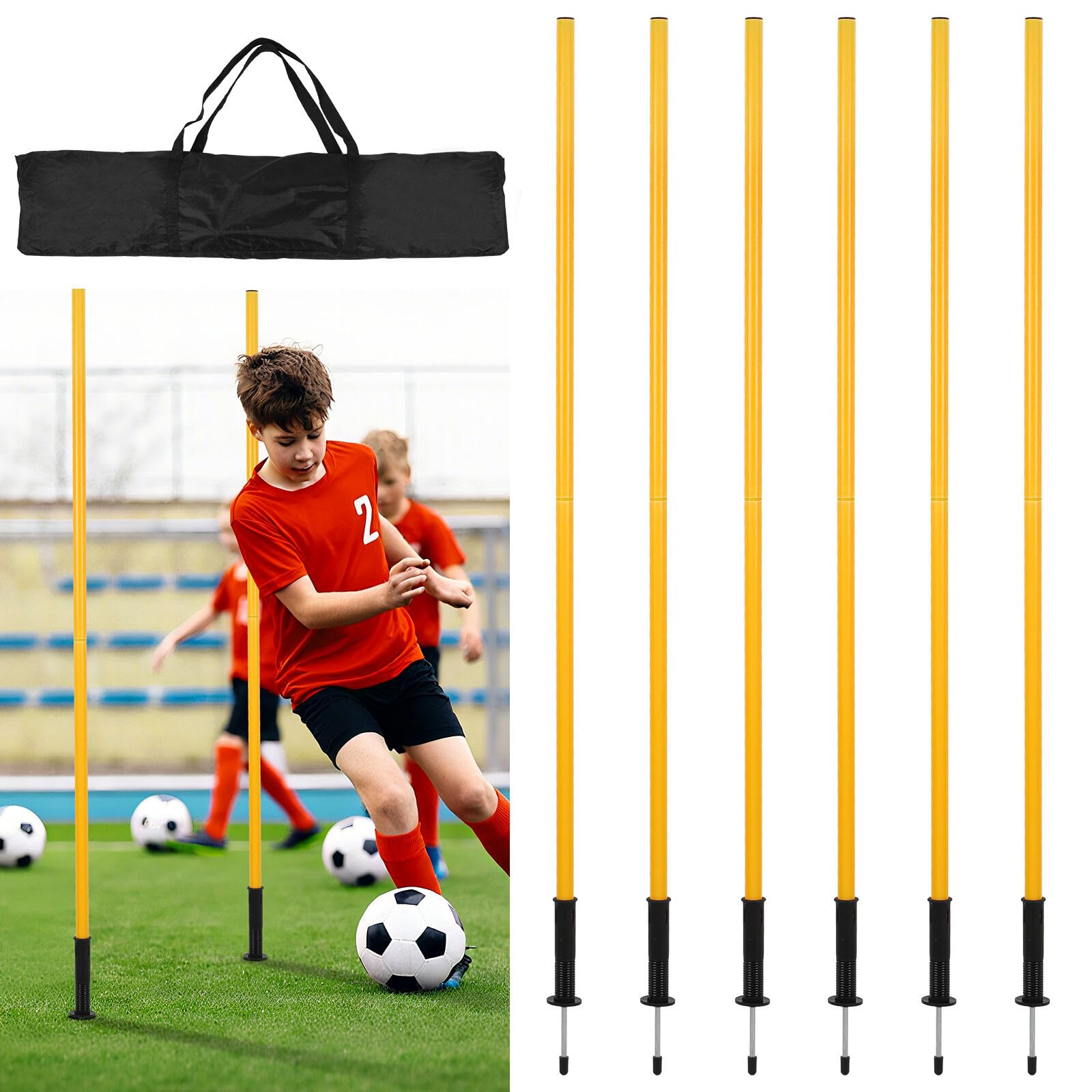 Slalomstangen Fussball Set, Slalom Stangen mit Feder, Slalom Poles 6, Sprunghafte Agilität Stangen, Fussball trainingszubehör für Koordinationstraining, Hundesport