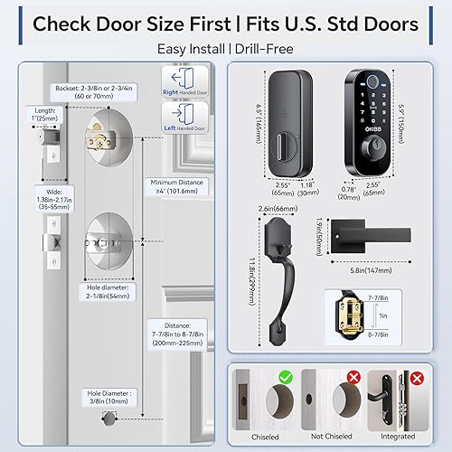 Miniatura 8 de Cerradura inteligente con WiFi y huella digital, cerradura de puerta de entrada sin llave con timbre, control de aplicación, bloqueo automático,