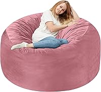 Vista 86 de Homguava Silla de Puf de 2 Pies: Pufs de 2' con Espuma de Memoria Rellenos, Cómodas Sillas de Puf Redondas con Funda de Terciopelo Holandés - Rosa