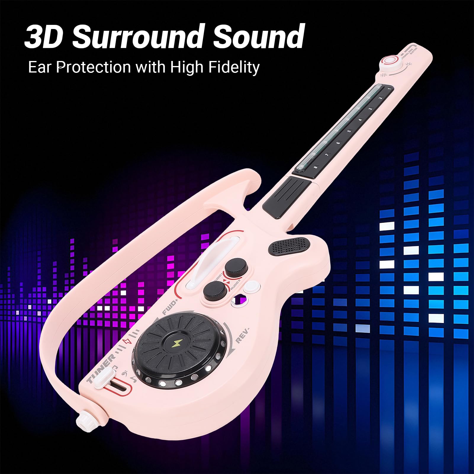 Generic Chitarra Elettrica per Bambini con Luci a LED e Giradischi DJ da 3 Anni in su, Design Sicuro Senza Corde (PINK)