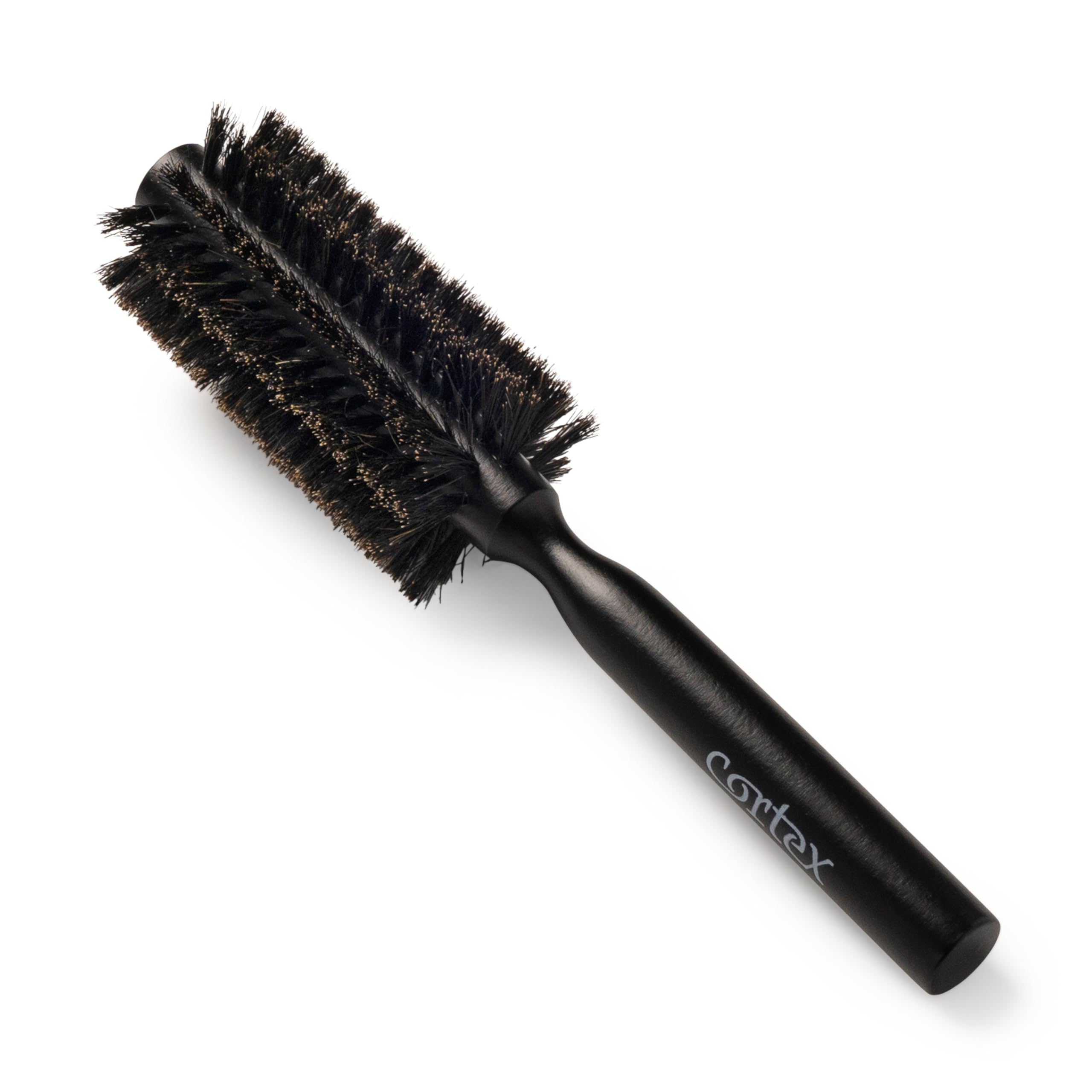 Cortex Professional Boar Bristle Brushes For Women and Men - Round Hair Brush Wooden Handle For All Hair Types (Black 2 Inch)