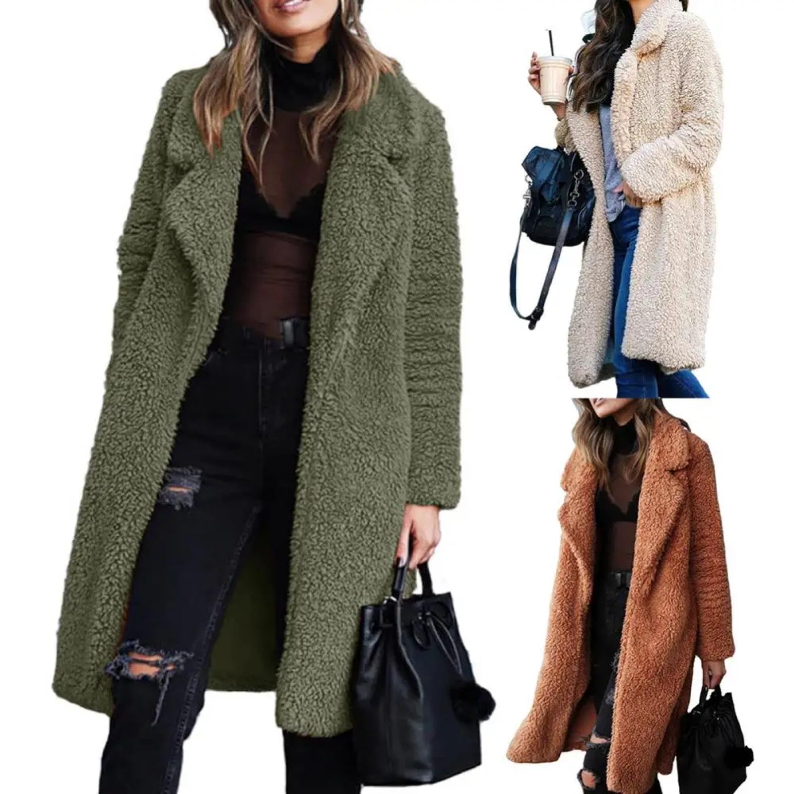 Cárdigan Manga Larga Suéter Abrigo Cálido De Manga Larga De Color Sólido con Solapa De Felpa Gruesa para Mujer Abrigo Largo De Terciopelo Ropa De Moda para Mujer