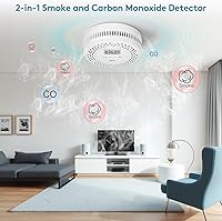 Vista 5 de Paquete de 2 detectores de humo detector de monóxido de carbono, detector combinado de humo y monóxido de carbono con pantalla, alarma de CO