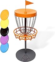 Get Out! Mini Disc Golf Set - Portable 2.5ft Basket & 5 Colorful Frisbees for Indoor/Outdoor Family Fun
