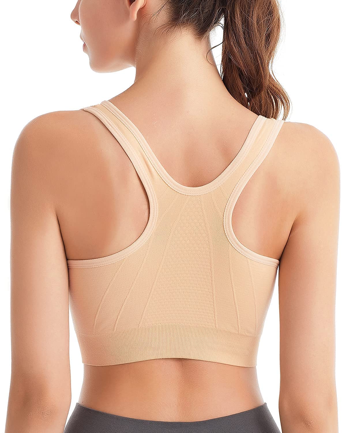 Zoerea Sportowy biustonosz damski Push Up Zip Front Impact Yoga Bra