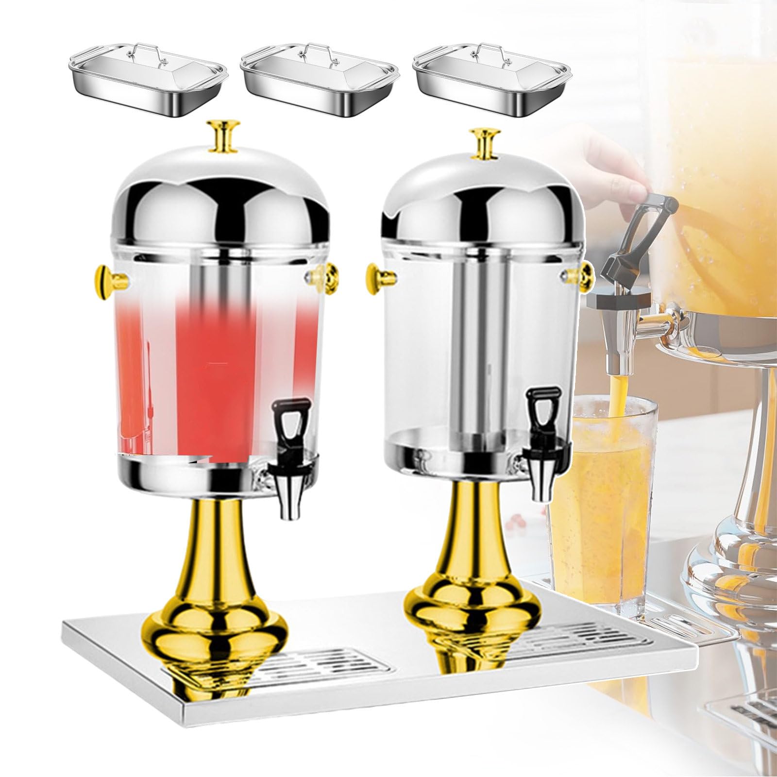 MYUYEE Commercial Beverage Dispenser With Stainless Steel Tap - 16L Capacity, Juice Dispensers Tea Coffee Dispensers For Banquets, Parties And Events,Silver (Gold)