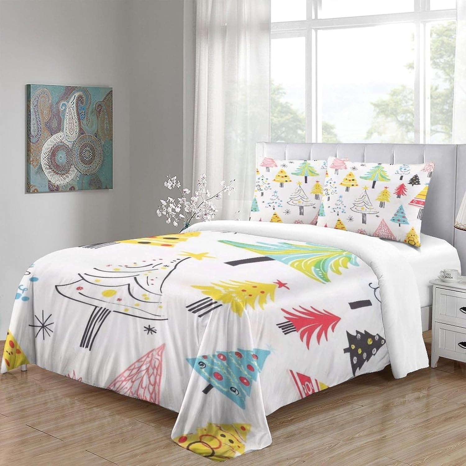 Funda Nordica Cama 135/150 árbol de Navidad Ropa de Cama 3D Dibujos Animados InfantilesMicrofibra Suave 3 Piezas Include 1 Fundas Nórdica 200x200 cm y 2 Fundas de Almohada 50x75cm E-1629