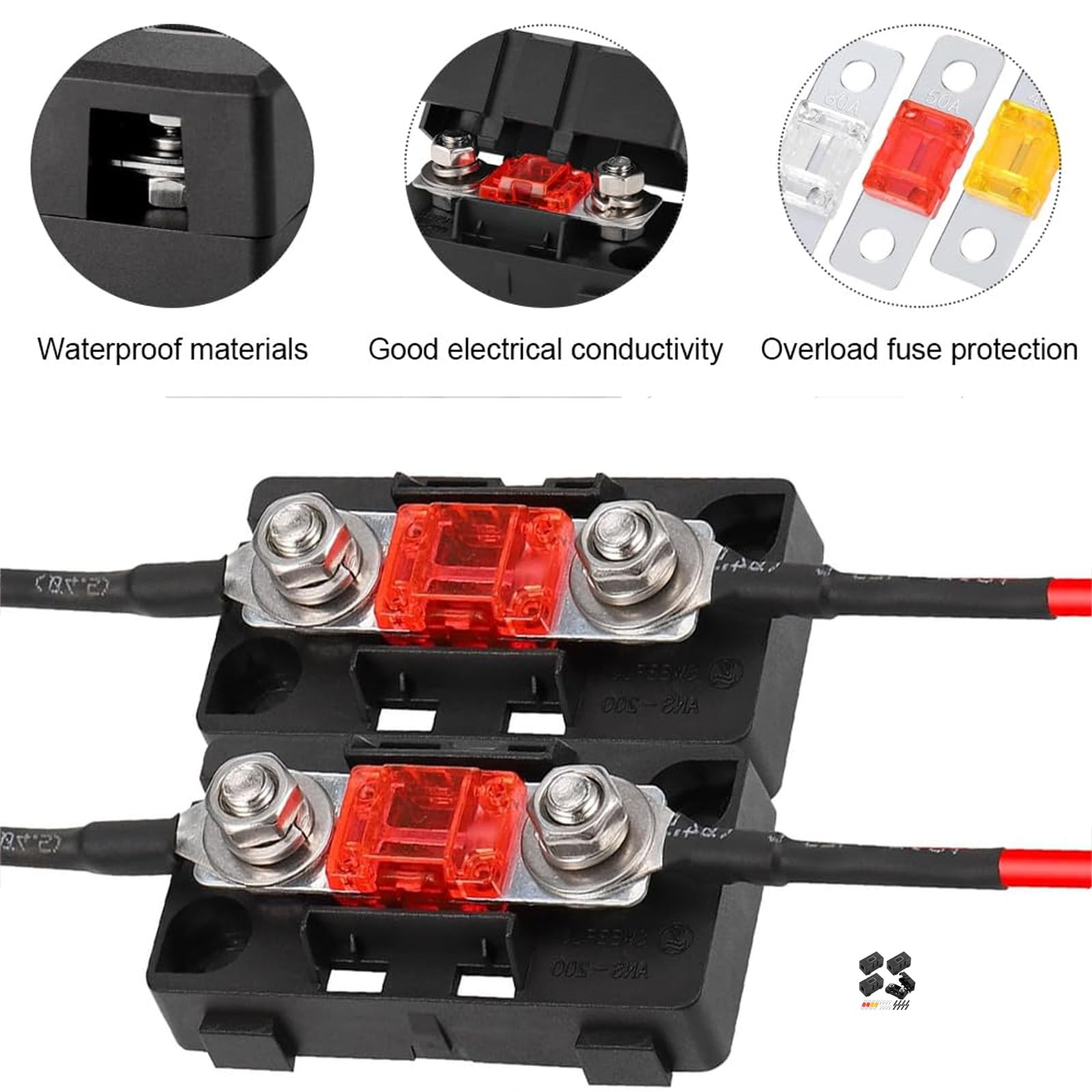 4Pcs Midi Fuse Holder, ANS Car Fuse Holders with 40A/50A Amp Fuses and 8 Terminals - Image 3