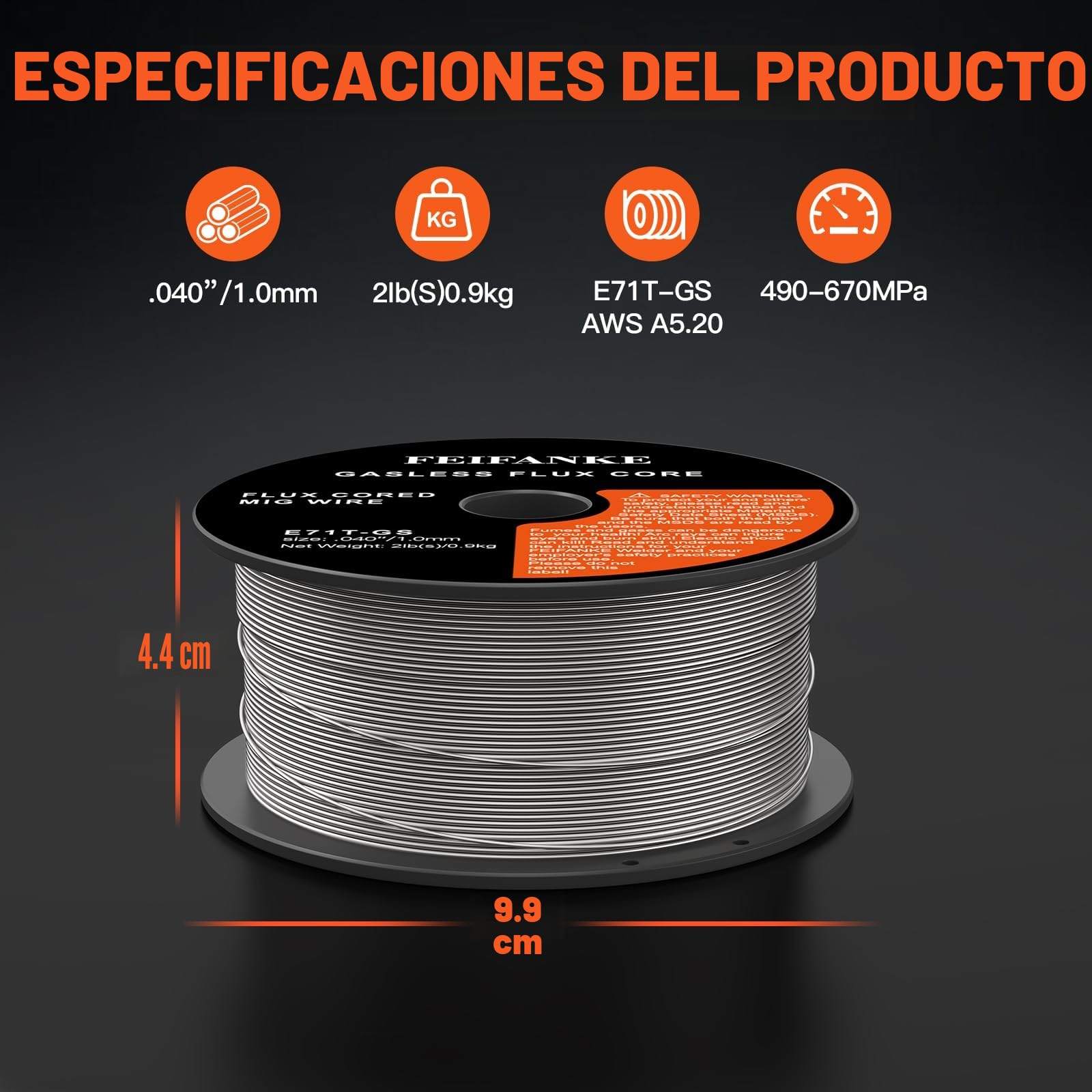 FEIFANKE Alambre de Soldadura 1,0 mm 2KG E71T-GS Hilo Soldar Sin Gas Para Máquina de Soldar, Rollo de Alambre D100,2 Pieza