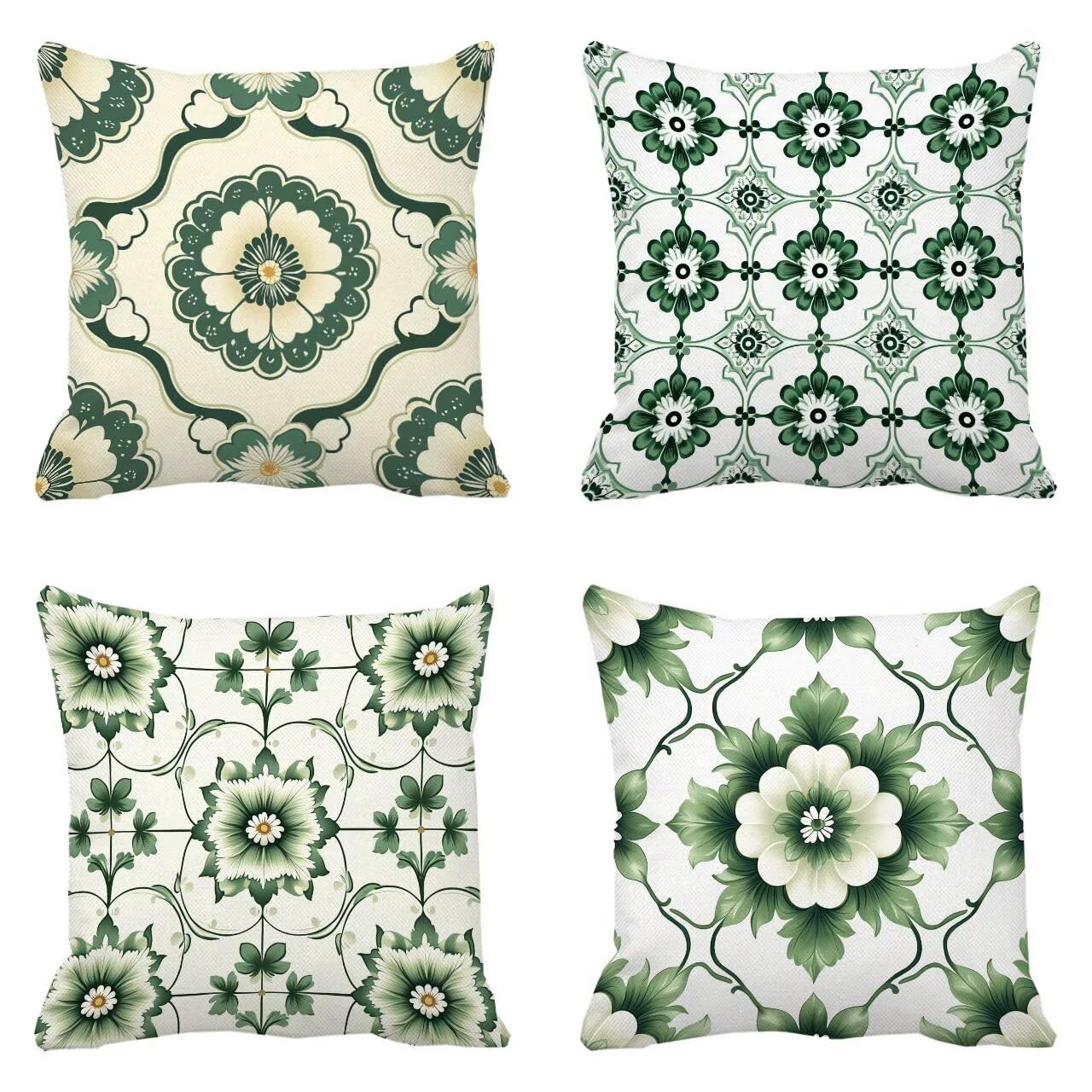 Housse de coussin canapé vert bohême 30x30 carré d'extérieur doux pour chaise jardin lot de 4