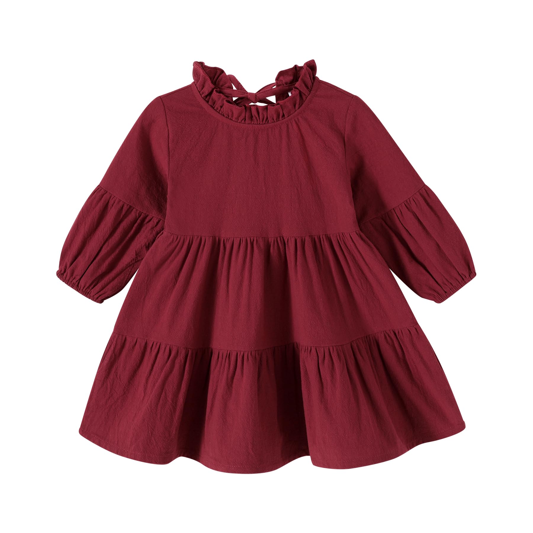 Toddler Kids Baby Girl Dress Lantern Long Sleeve Solid Color Casual Dresses Girls Fall Winter Outfit Clothes
