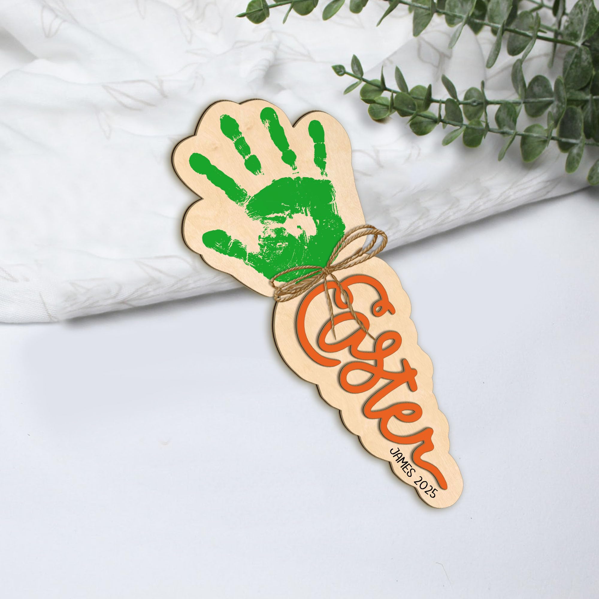 DIY Custom Baby's First Easter Handprint Carrot Craft Sign, Kids Carrot Handprints Keepsake for Babies Toddlers Infant, My 1st Easter Gifts Kid Milestone Photo Props Nursery Decor Baby Shower Boy Girl