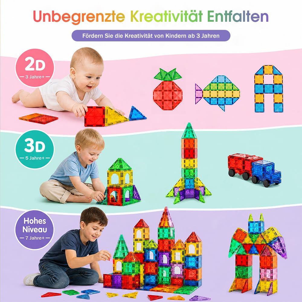 Playpals Magnetbausteine 100 Teile für Kinder ab 3 Jahren, Magnetspielzeug, 3D Konstruktionsspielzeug, Kinder Lernspielzeug, Montessori Bauspielzeug für Jungen und Mädchen | Bauspielzeug, Für Kinder ab 3 Jahren, Kinder Lernspielzeug, Montessori Bauspielze