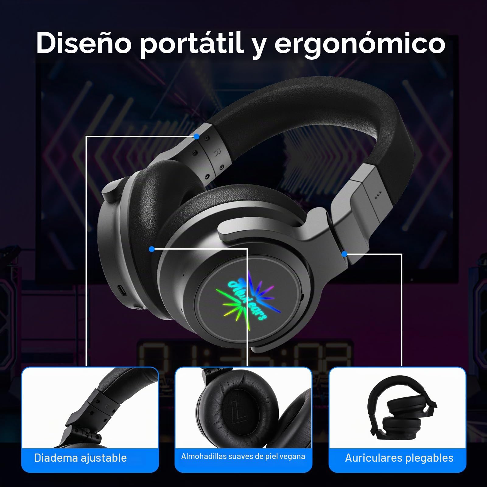 Linsoul Kiwi Ears Aventus Bluetooth 5.4 Over Ear Auriculares,Cascos Inalámbricos para DJ,Audífonos de Juego de Doble Controlador Dinámico con ANC Híbrido,82H de Tiempo de Reproducción para Gaming